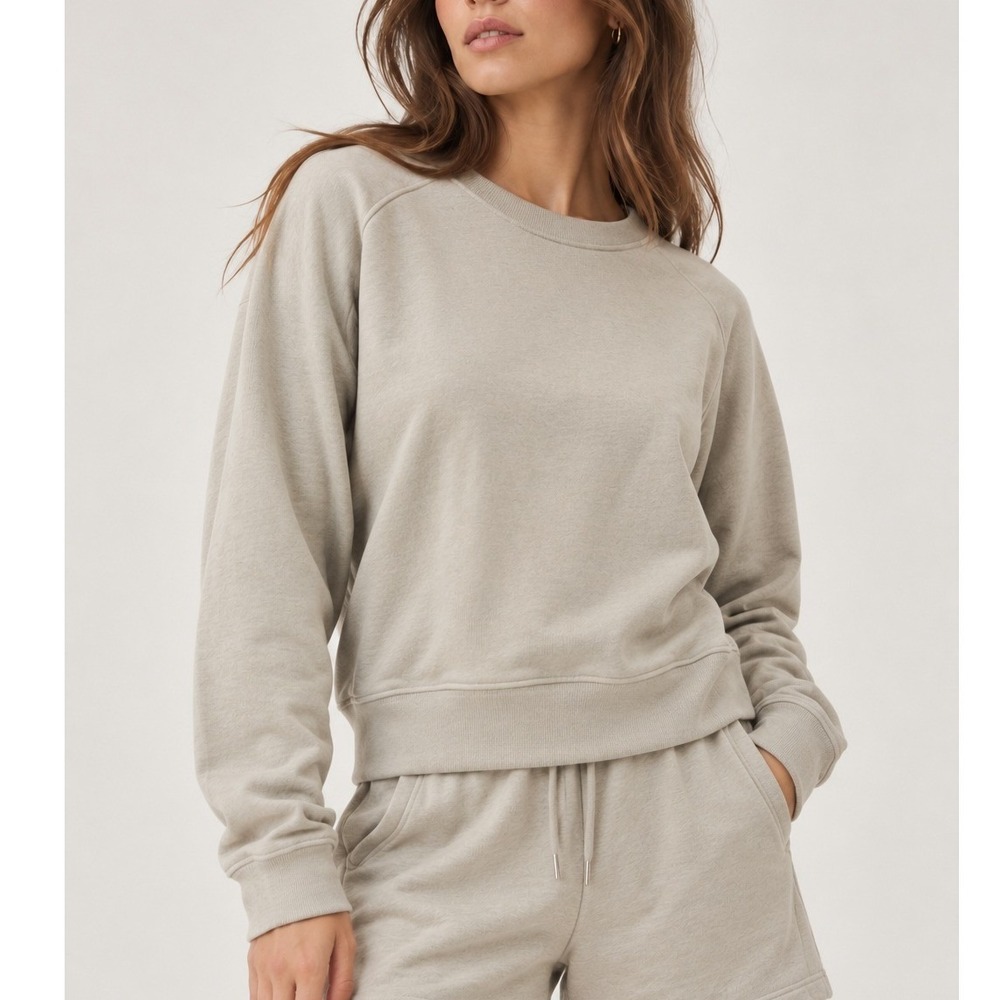 Girlfriend Collective 50/50 Cropped Sweatshirt Small Porcini Heather Cozy Lounge